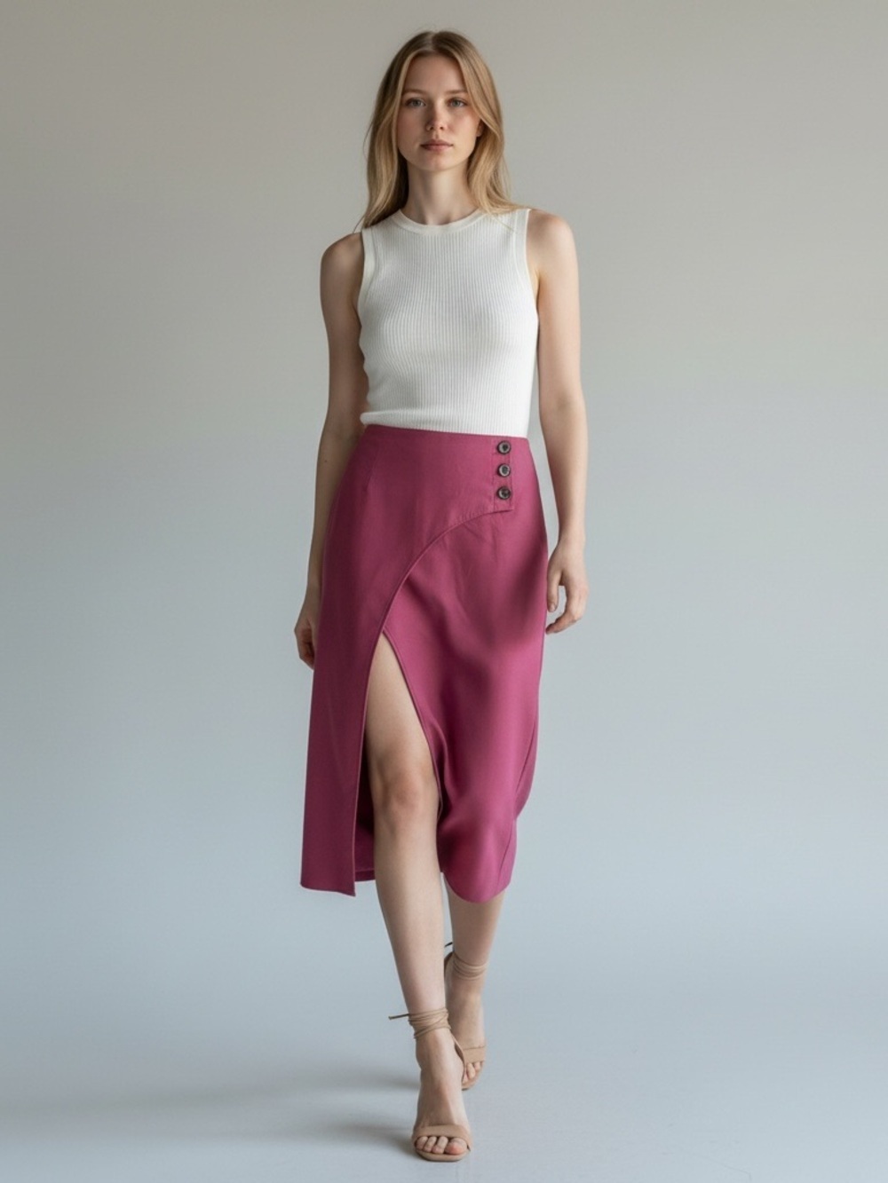 C/MEO Collective Pink Midi Skirt Button Slit Party Brunch Resortwear Trip S NEW
